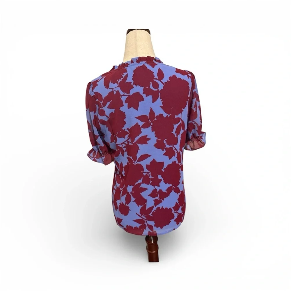 J. Crew Blue and Burgundy Floral Top